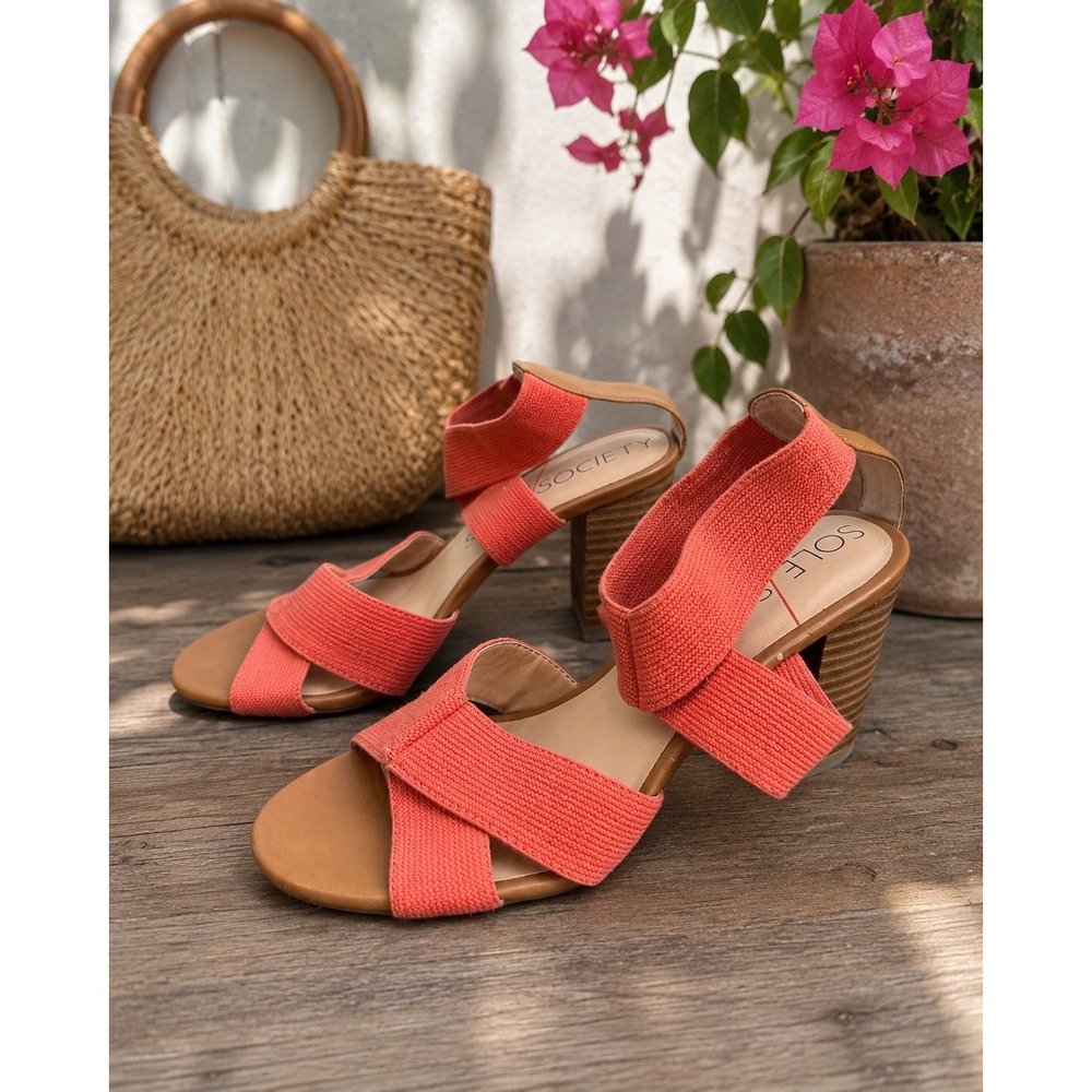 Sole Society Joesy Coral Elastic Strap Block Heel Sandals Womens 8B
